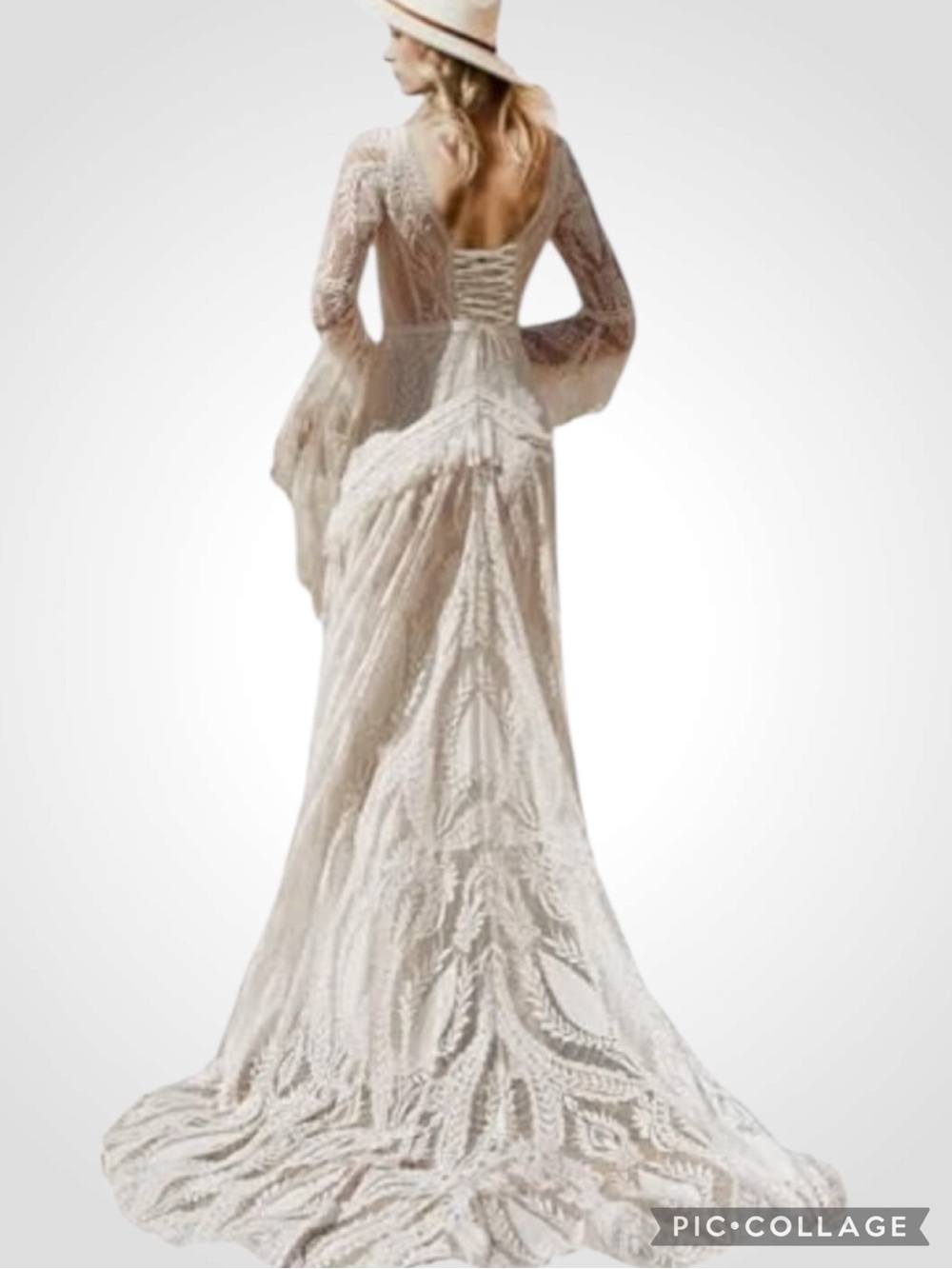 Ayervici Romantic Lace Wedding Gown in White Lace Over Nude - Medium- NWT